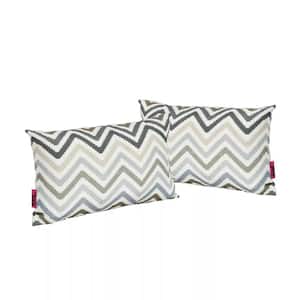 Outdoor Grey, Blue and Brown Zig Zag Stripe Rectangular Bolster Pillow with Water Resistant Fabric(2-Pack)