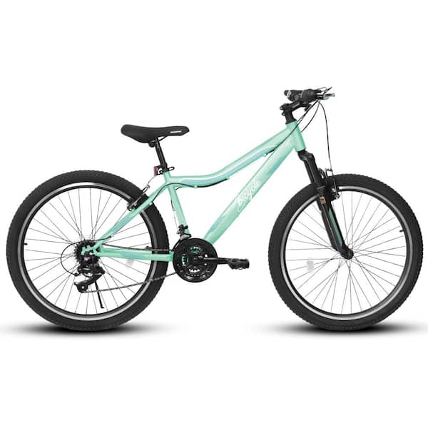 24 Inch 21 Speed Green High-Density Carbon Steel Frame Mountain Bike with Front Shock Absorber and Dual V-Brakes