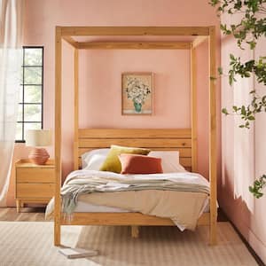 Minimalist Beige Solid Wood Frame Full Canopy Bed