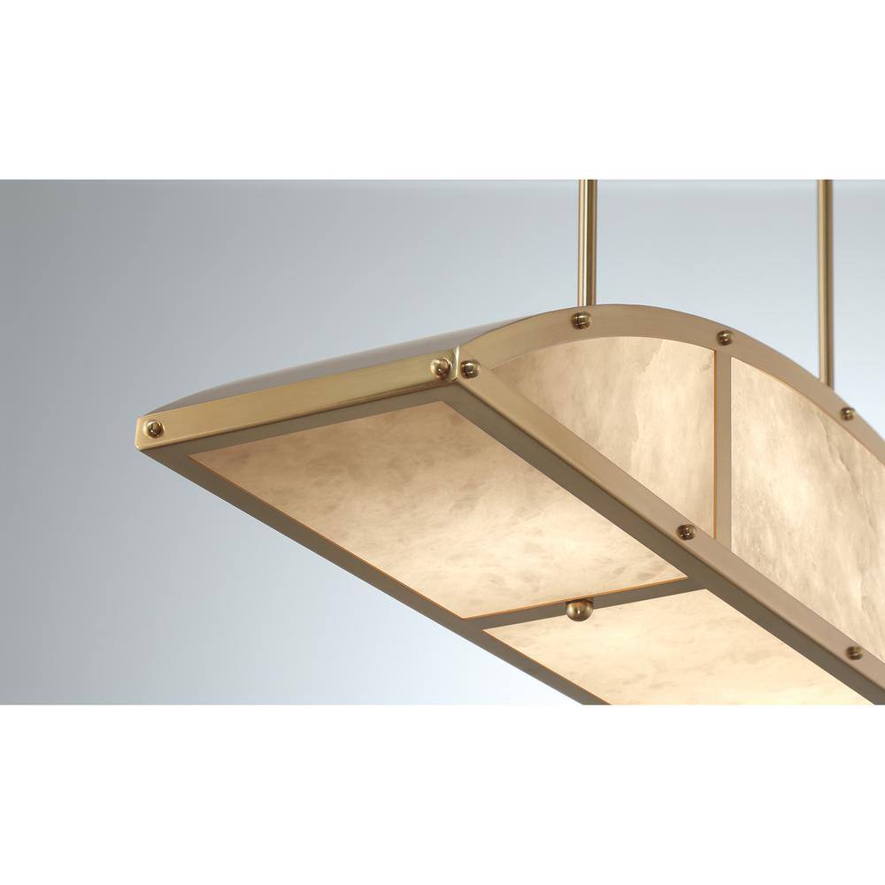 Legacy Warm Brass 4-Light Linear Chandelier with Alabaster Shade