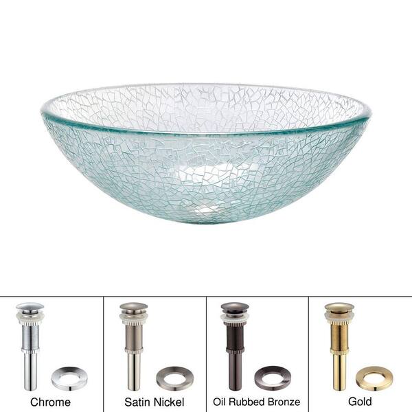 KRAUS Mosaic Glass Vessel Sink in Clear in Clear with Pop-Up Drain and Mounting Ring in Chrome