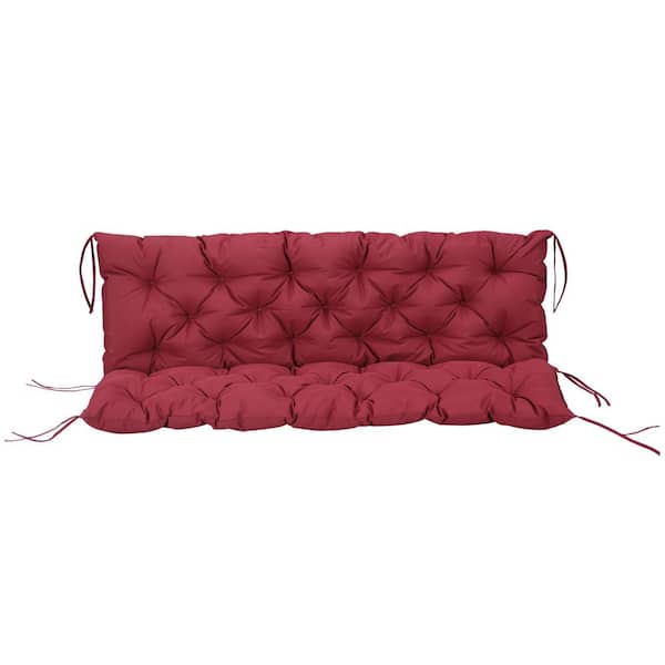 Outsunny Tufted Bench Cushions for Outdoor Furniture, 3-Seater Replacement Swing Chair, Overstuffed Backrest, Wine Red