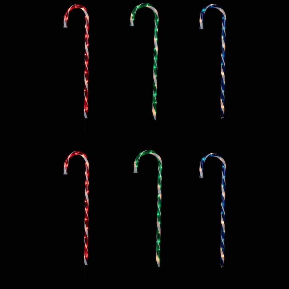 Lighted Outdoor Candy Cane Christmas Pathway Lights-28 in. Green/Blue/Red-(Set of 6) price history on PriceWatchPro
