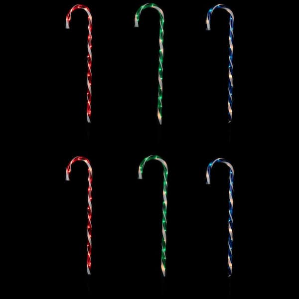 Lighted Outdoor Candy Cane Christmas Pathway Lights-28 in. Green/Blue/Red-(Set of 6)