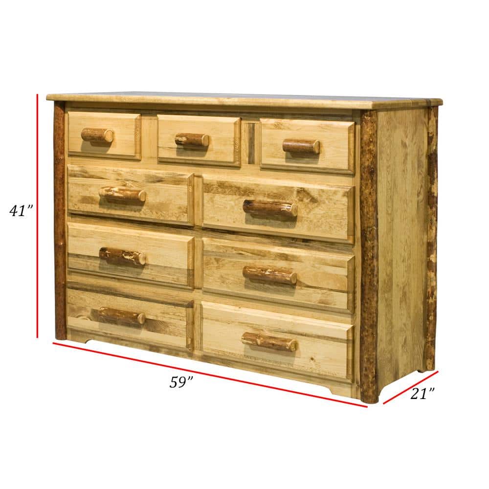 Rustic Pine 9-Drawer Solid Wood Dresser with Soft Close