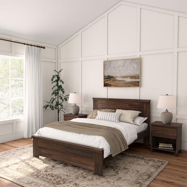 Farmhouse Brown Wood Frame Queen Panel Bed