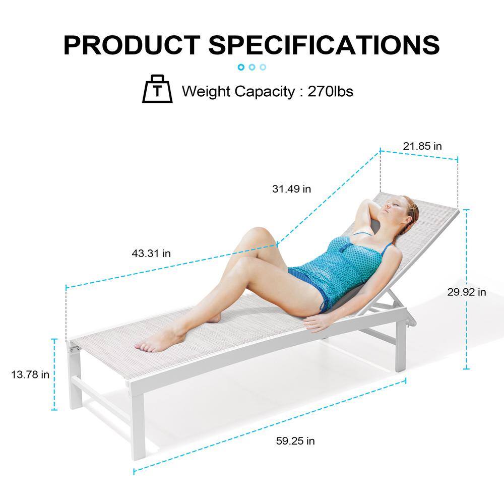 White Gray Aluminum Adjustable Outdoor Chaise Lounge