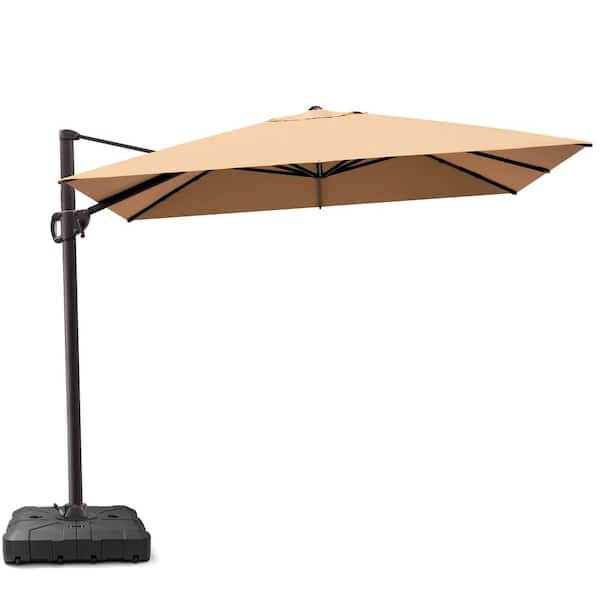 9 ft. x 11 ft. Swivel Top Cantilever Parasol Patio Umbrella in Tan with HDPE Base Stand