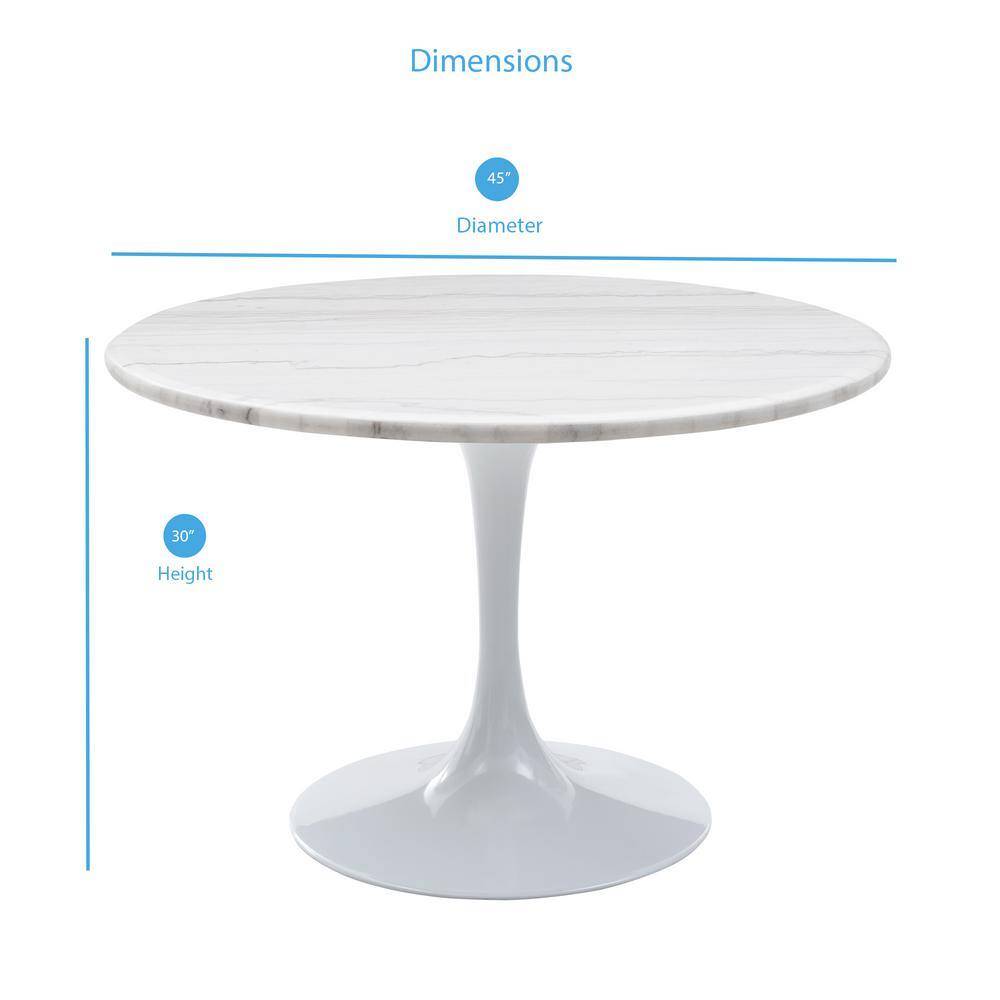 White Marquina Marble Round Dining Table with Metal Base