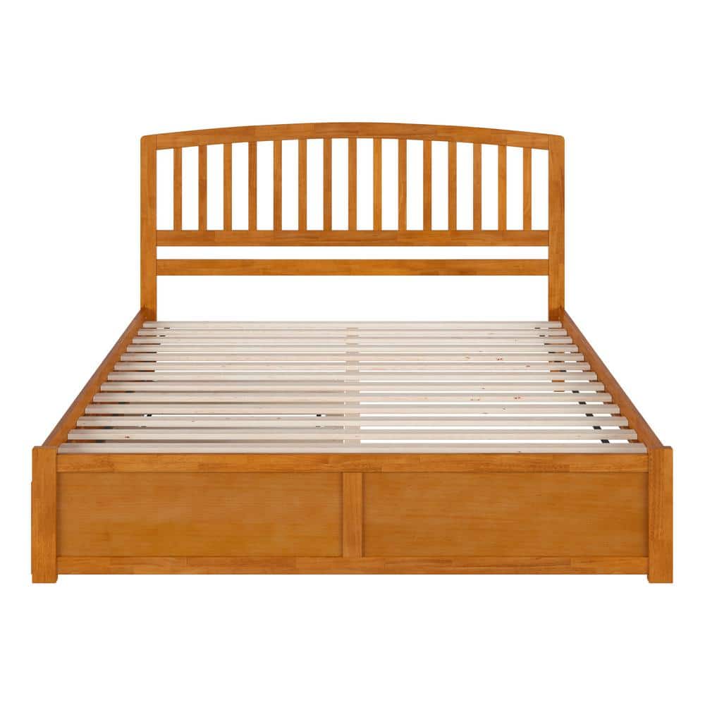 Light Toffee King Wood Platform Bed with Slats and Headboard