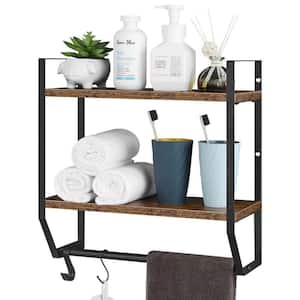 15.55 in. W x 6.85 in. D x 15.75 in. H Brown 2 Tier Wall Mounted Bathroom Shelf with Towel Bar 5 Hooks