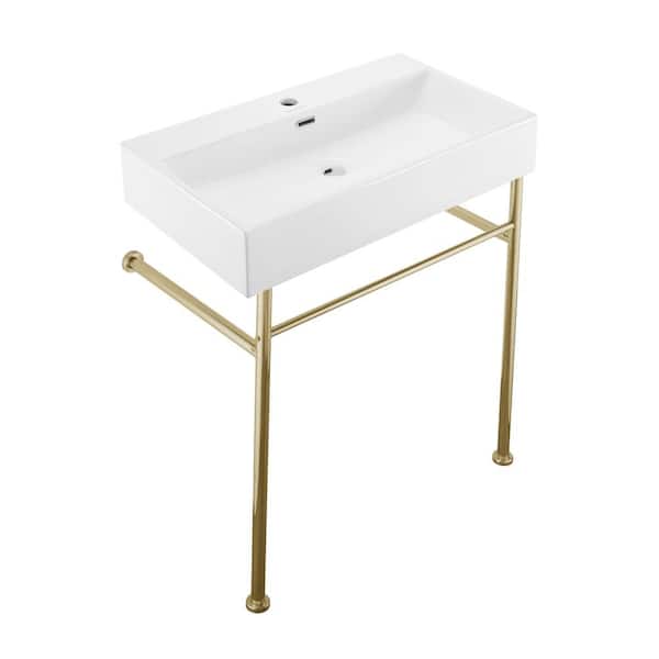 Swiss Madison Claire 30 in. Ceramic White Console Sink Basin Gold Legs