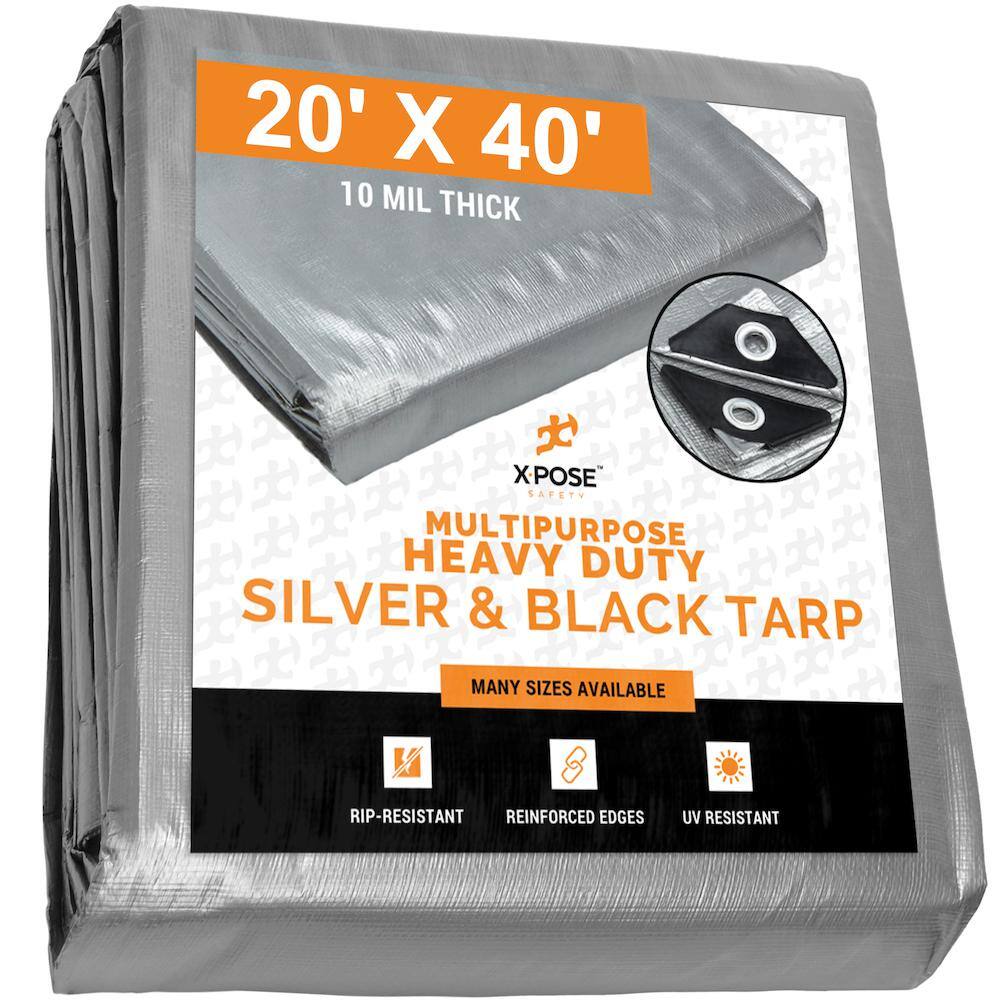 XPOSE SAFETY 10 mil 20 ft. W x 40 ft. L Silver and Black Heavy Duty ...