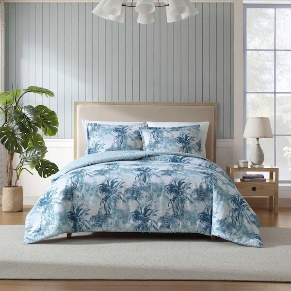Legacy Palms 3-Piece Bristol Blue Cotton Linen Blend Full/Queen Comforter Set