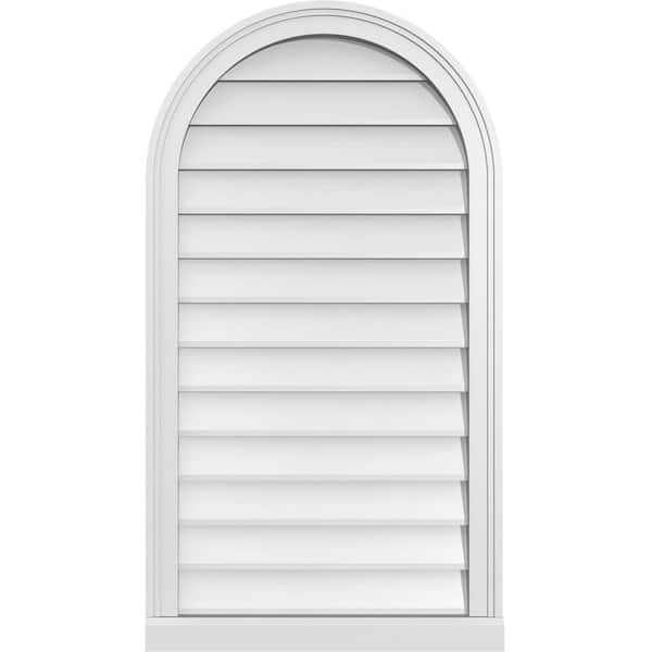 Ekena Millwork 22 in. x 40 in. Round Top Surface Mount PVC Gable Vent: Decorative with Brickmould Sill Frame