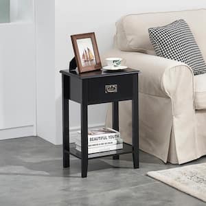 Tall Nightstand, Bedside Table with 1 Drawers and Storage Shelf, Industrial Telephone End Table For Small Space, Black