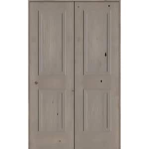 48 in. x 80 in. Rustic Knotty Alder 2-Panel Square Top Universal/Reversible Grey Stain Wood Double Prehung Interior Door