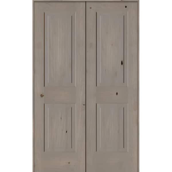 Krosswood Doors 48 in. x 80 in. Rustic Knotty Alder 2-Panel Square Top Universal/Reversible Grey Stain Wood Double Prehung Interior Door
