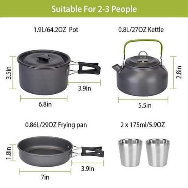 5 Pc Stainless Steel Camp Cookware Set Nesting Pots Pans Hiking Ladle