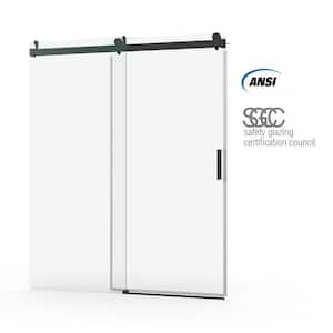 60 in. W x 76 in. H Soft Close Sliding Frameless Shower Door in Matte Black Finish with 3/8 in. Clear Glass