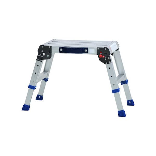 Folding-Step Stool Aluminum Work Platform Adjustable Height Portable Outdoor Lightweight Durable 440 lbs. Capacity