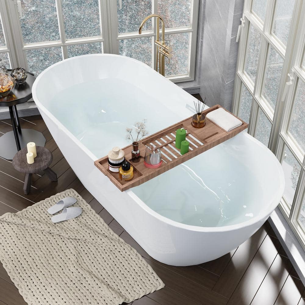 55'' Gloss White Acrylic Freestanding Soaking Bathtub