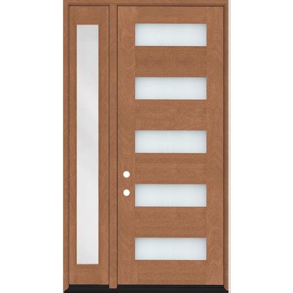 Steves & Sons Regency 51 in. x 80 in. 5L Modern Clear Glass RHIS AutumnWheat Stain Mahogany Fiberglass Prehung Front Door w/12 in. SL