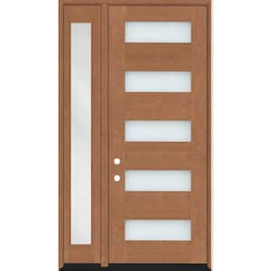 Regency 51 in. x 80 in. 5L Modern Clear Glass LHOS AutumnWheat Stain Mahogany Fiberglass Prehung Front Door w/12 in. SL