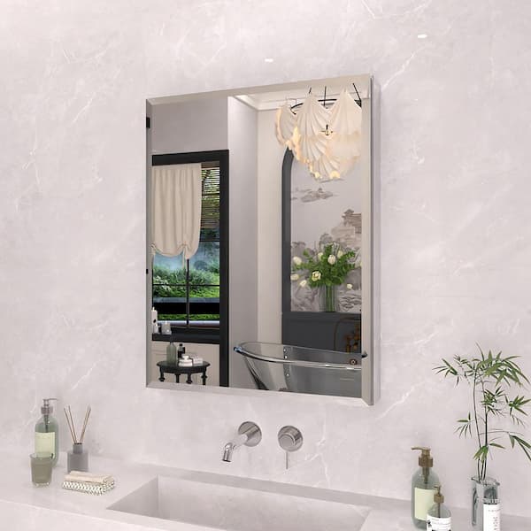 23 in. x 30 in. Frameless Recessed or Surface-Mount Beveled Single Mirror Bathroom Medicine Cabinet