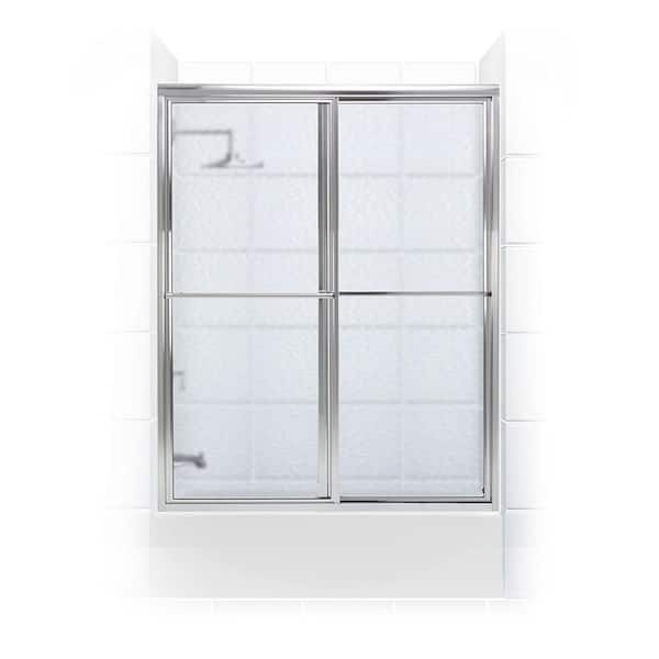 Newport 54 in. to 55.625 in. x 55 in. Framed Sliding Tub Door with Towel Bar in Chrome with Aquatex Glass