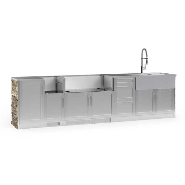 NewAge Products Signature Series 131.16 in. x 25.5 in. x 58.64 in. 10-Piece Outdoor Kitchen Cabinet Set w/DSB and 40 in. Grill Cabinet