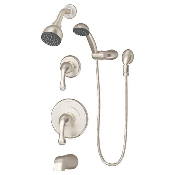 Symmons Unity 1-Handle Wall Mount Tub and Shower Faucet Trim Kit in Satin Nickel with Hand Shower (Valve not Included)