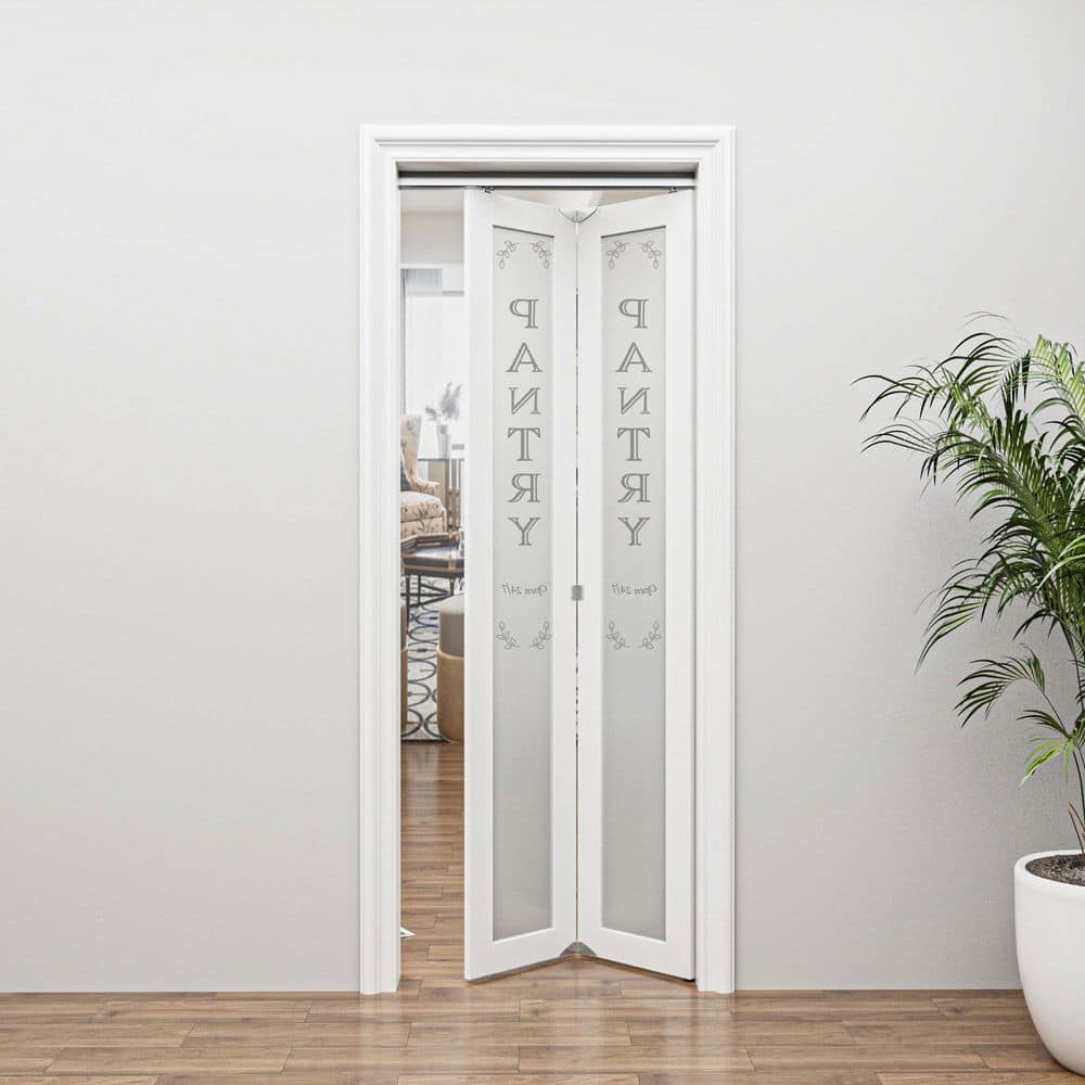 24" x 80" Frosted Glass White MDF Pivot Door