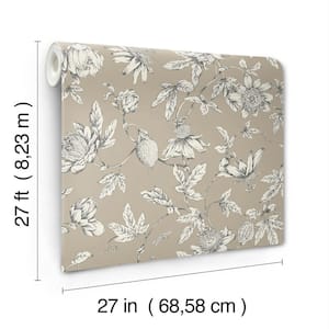 Passion Flower Toile Linen Wallpaper Roll