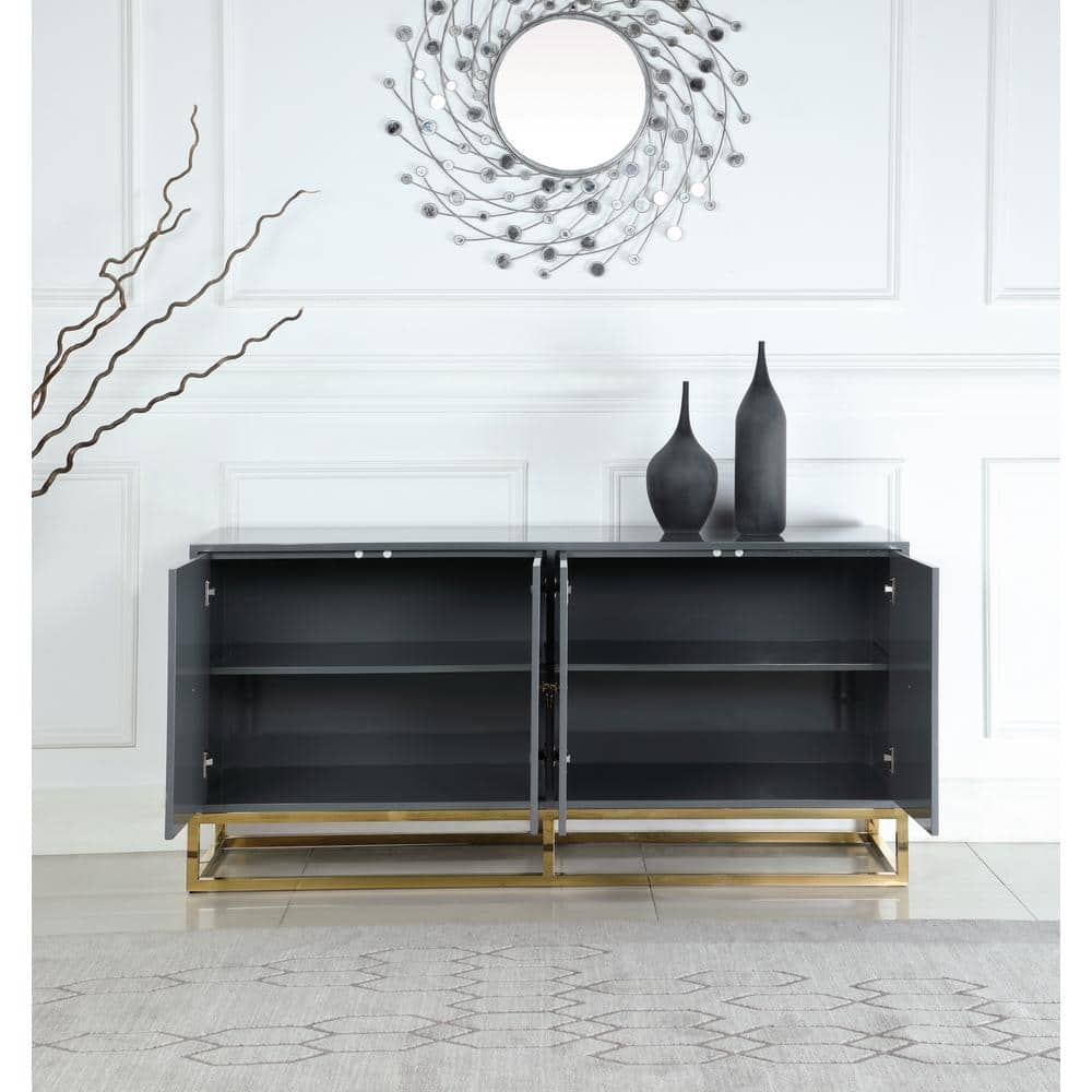 Gray and Gold 64" Modern Sideboard with Lacquer Finish