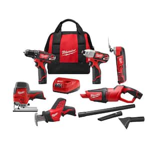 M12 12V Lithium-Ion Cordless Drill Driver/Impact Driver Combo Kit w/Vacuum, Reciprocating Saw Jig Saw and Multi-Tool