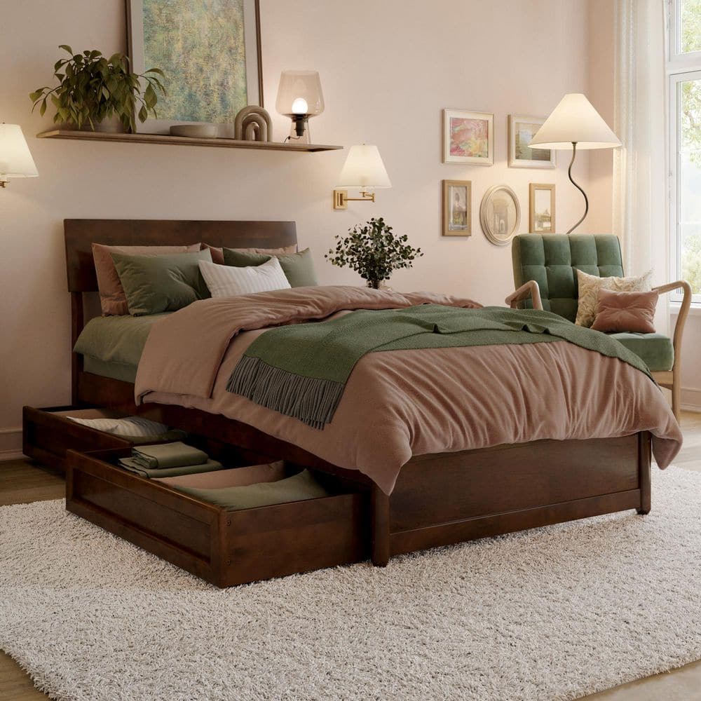 AFI Norla Walnut Brown Wood Frame Twin XL Platform Bed with