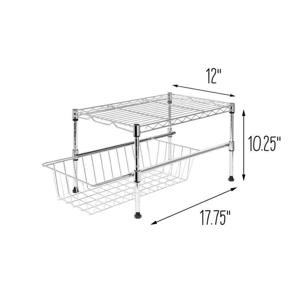 Chrome Adjustable Two-Tier Cabinet Organizer with Pull-Out Basket