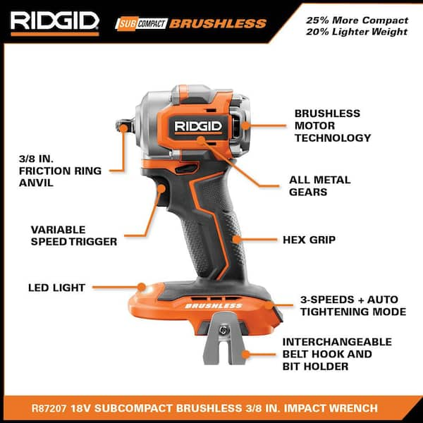 RIDGID 18V SubCompact Brushless Cordless 2 Tool Combo Kit w