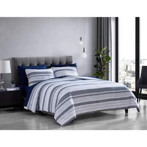 Cedar 7-Piece Gray and Navy Bed in a Bag Microfiber Queen Comforter Set and Sheet Set