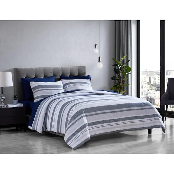 The Nesting Company Cedar 7-Piece Gray and Navy Bed in a Bag Microfiber ...
