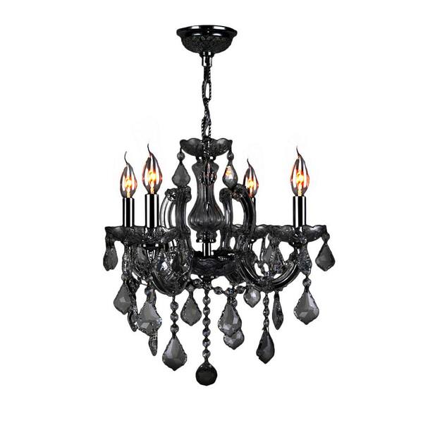 Worldwide Lighting Catherine Collection 4 Light Polished Chrome and Black Crystal Medium Chandelier