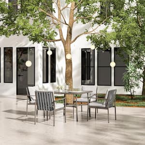 Sleek Line 4-Piece Aluminum Patio Dining Chairs with Light Gray Cushions