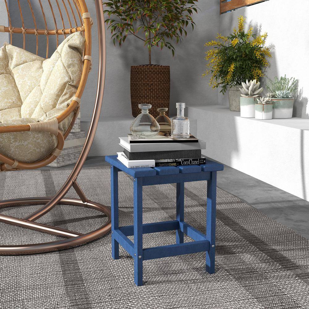 Blue HDPE Square Outdoor End Table, Weather Resistant