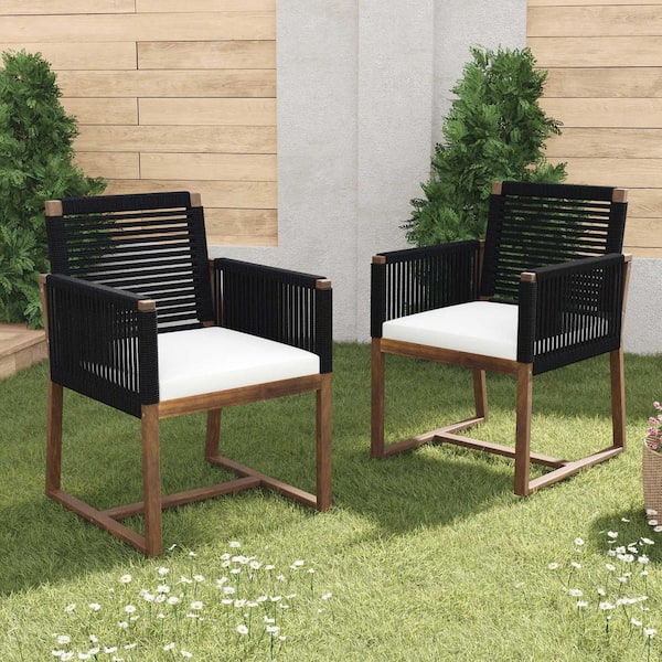 Miscool Anky Black Wood Outdoor Lounge Chair with White Cushion (Set of 2)
