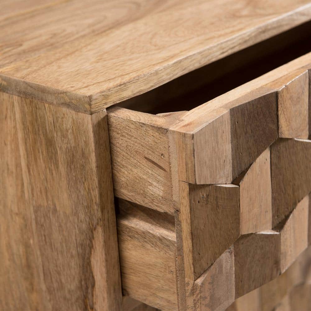 Poppy Mid-Century Mango Wood 3-Drawer Chest with 3D Weave