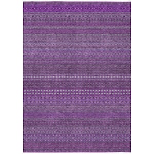 Eggplant 5 ft. x 8 ft. Woven Striped Polyester Rectangle Indoor/Outdoor Area Rug