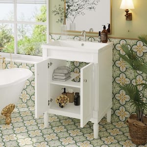 24 in. W x 18 in. D x 34 in. H Single Sink Freestanding Bath Vanity in White with White Resin Top