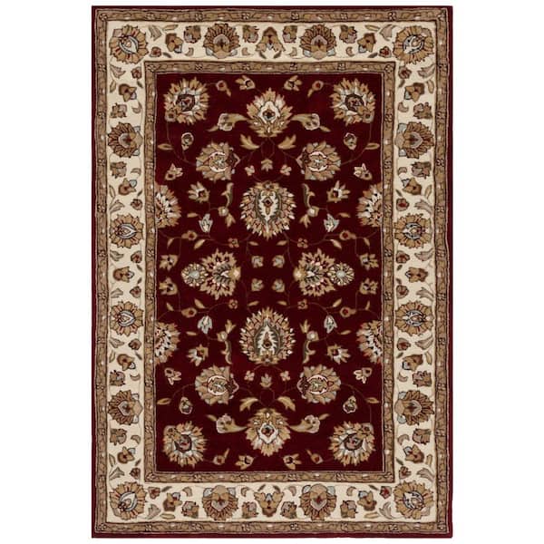Total Performance 6 ft. x 9 ft. Burgundy/Ivory Floral Border Area Rug