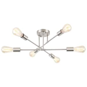 20.66 in. 6-Light Modern Nickel Semi- Flush Mount for Bedroom Foyer with No Bulbs Included